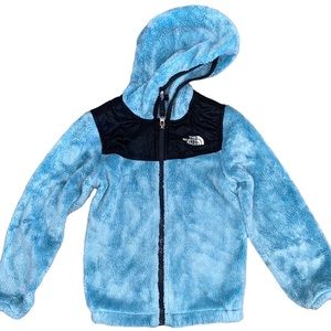 North Face Kids Toddler Oso Furry Zip Hoodie Size 4 Light Blue Teal Soft Cozy
